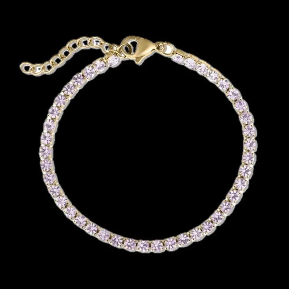 Lavender Alexandrite CZ 18K Gold Stainless Steel Tennis Bracelet June Birthstone - Picture 5 of 7